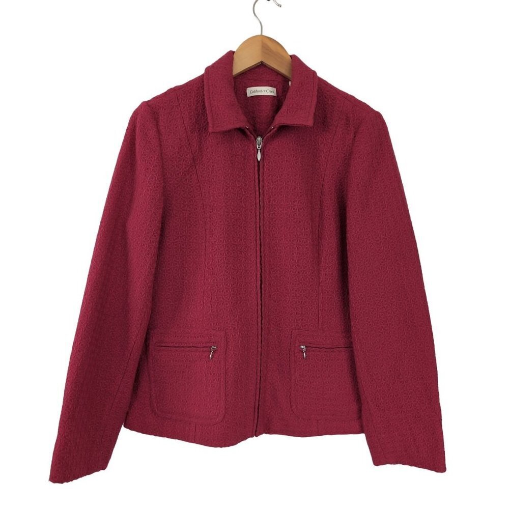 Coldwater Creek Jacket Womens 10‎ Pink Full Zip Lined Textured Pockets Collar
